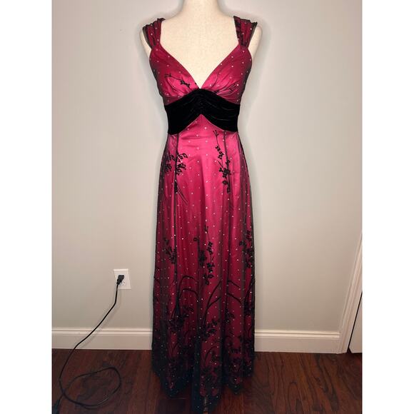 2000s Y2K  Whimsigoth Velvet Burnout Sparkle Babydoll Hoco Prom Maxi Dress M - Picture 1 of 6